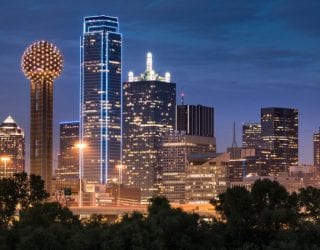 downtown dallas skyline at night