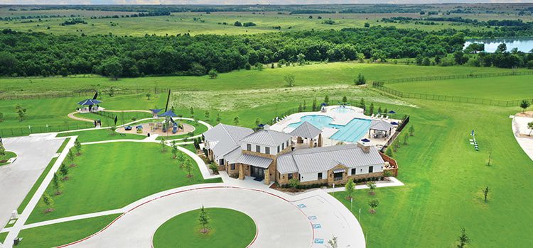 Clubhouse and Pool Aerial in Kaufman County near Dallas Texas
